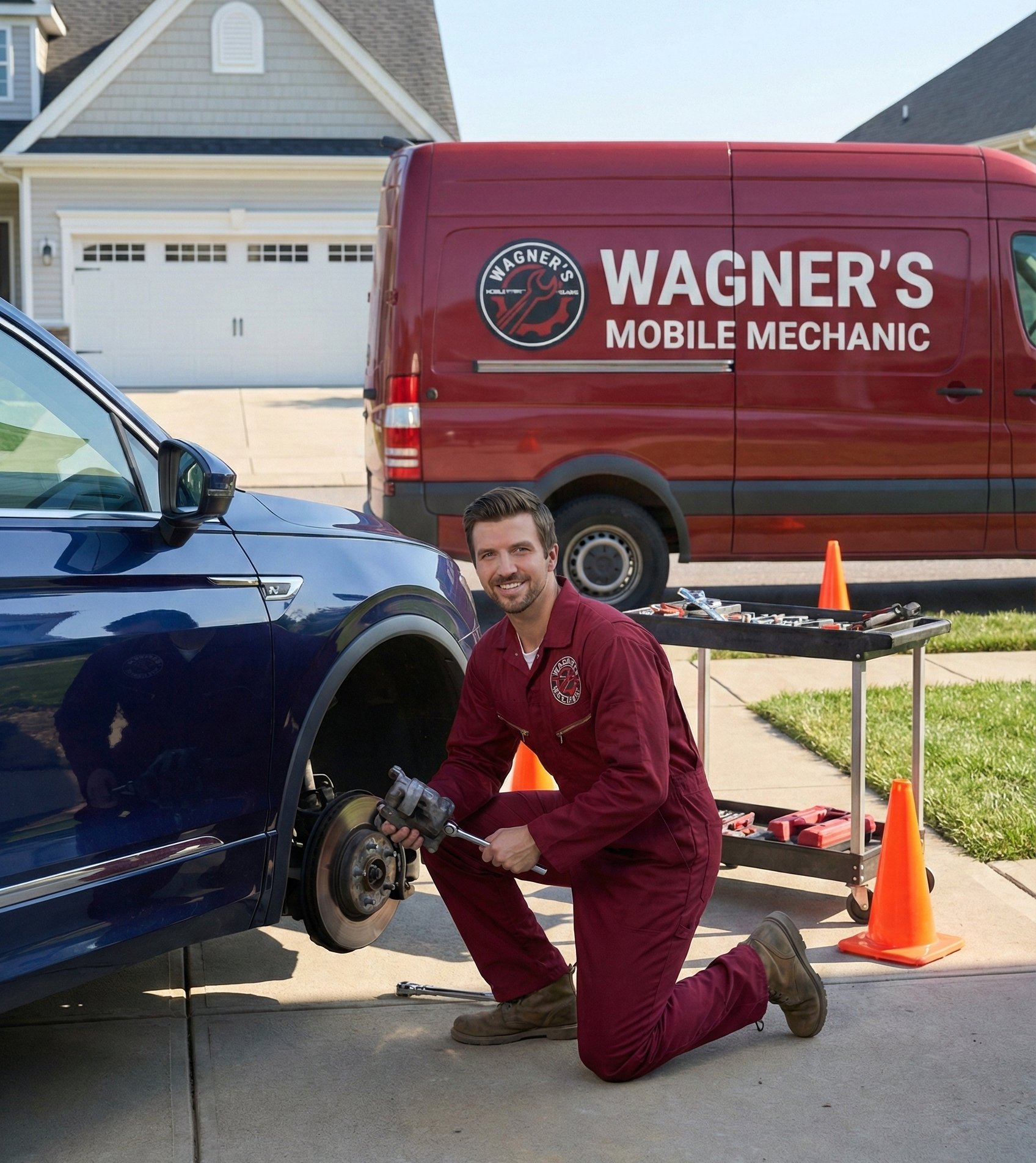 Wagner Mobile mechanic in central north carolina fixing a brake on a car in apex nc